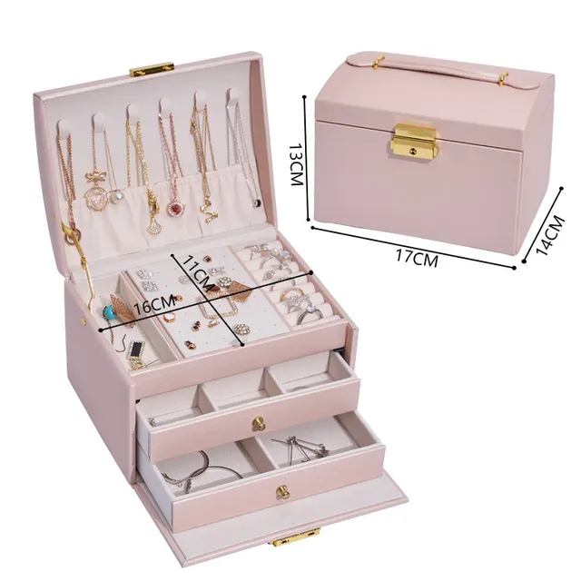 Three layer Drawer Type Jewelry Storage Box Creative Jewelry Box Pink - Shop at LoveMi