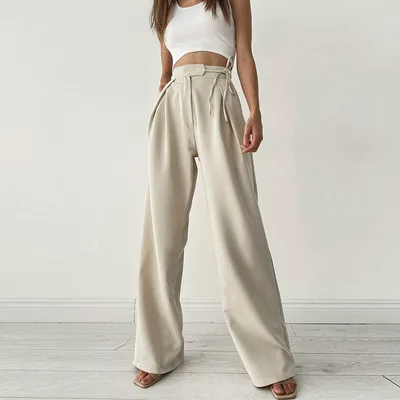 Fall Winter Commuter Mopping Wide Leg Trousers Apricot - Shop at LoveMi