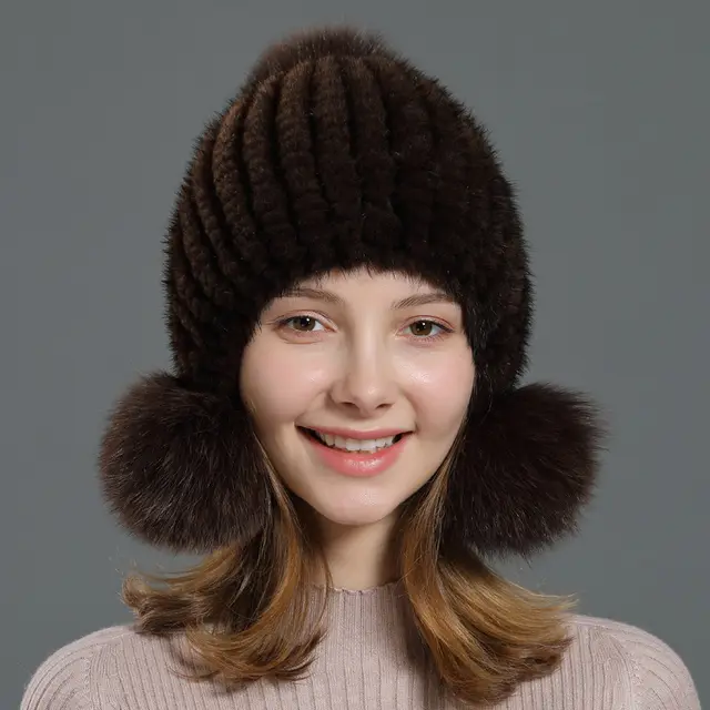 Korean Style Fox Fur Ball Fur Hat Women Brown - Shop at LoveMi