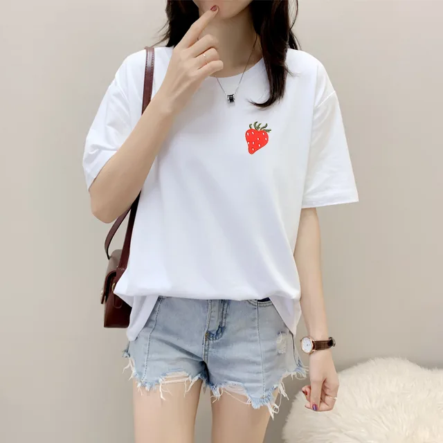 Women's Cotton Loose Round Neck Short Sleeve T shirt 14 Style - Shop at LoveMi