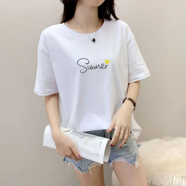 Women's Cotton Loose Round Neck Short Sleeve T shirt 7 Style - Shop at LoveMi