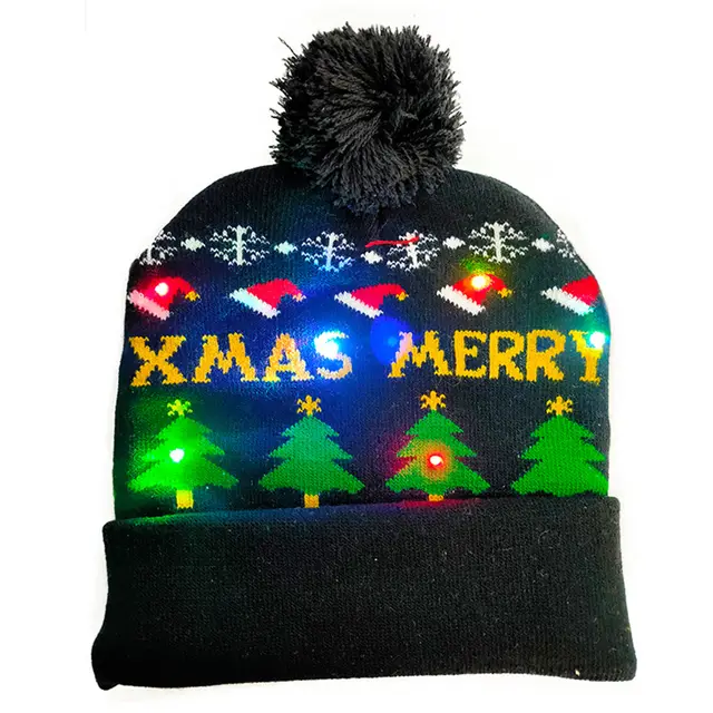 LED Christmas Hat Sweater Knitted Beanie Christmas Light Up Knitted Hat Christmas Gift Kids Xmas New Year Decorations - Shop at LoveMi