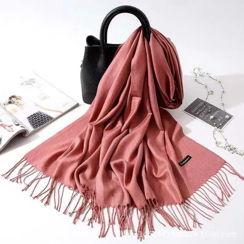 Imitation Cashmere Scarf Women's Solid Color Fringed Warm Dual use Shawl Orange - Shop at LoveMi