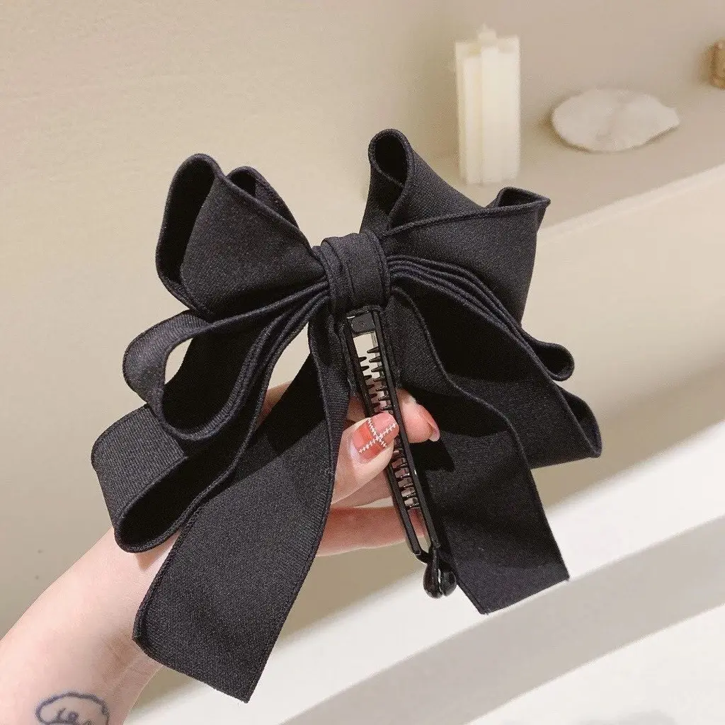 Banana Clip Hair Ornament With Ribbon Bow - Black