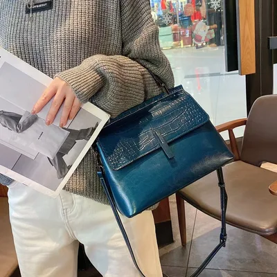 Cowhide Briefcase Bag Commuter Flap Shoulder Tote Blue - Shop at LoveMi