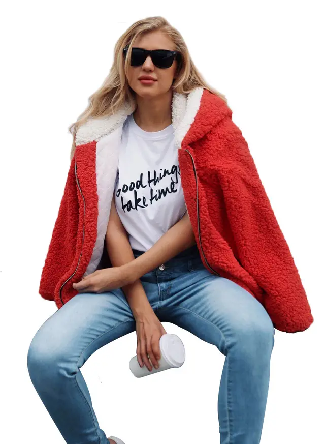 Fleece Sweater With Zipper To Keep Warm Red - Shop at LoveMi