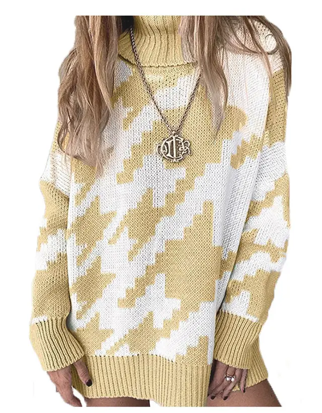 Women's Stitching Contrast Color Lapel Mid length Sweater Apricot - Shop at LoveMi