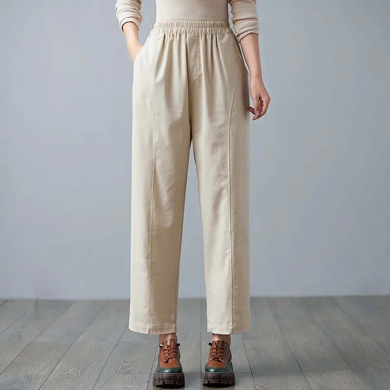 New Literary Retro Cotton And Linen Harem Pants Women Elastic Waist Hemp M - Shop at LoveMi