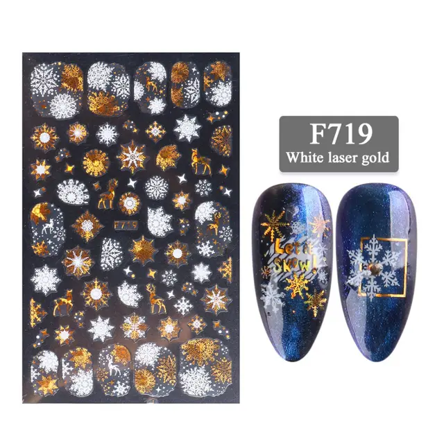 New Nail Stickers 3D Christmas Series Two color Golden Laser Snowflake Thin Stickers Nail Art Design Nail Art Stickers 7 Style - Shop at LoveMi