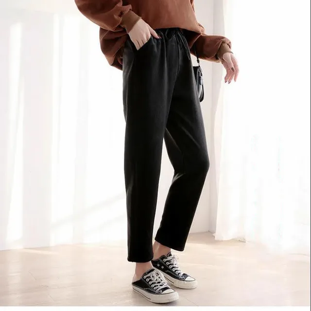 Plus Velvet Casual Straight Loose Loose Wild Thin Harem Pants Black - Shop at LoveMi