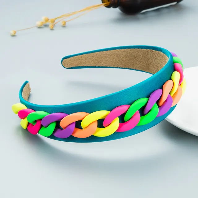 Ladies Wide Brim Colorful Chain Macaron Headband Blue Green - Shop at LoveMi