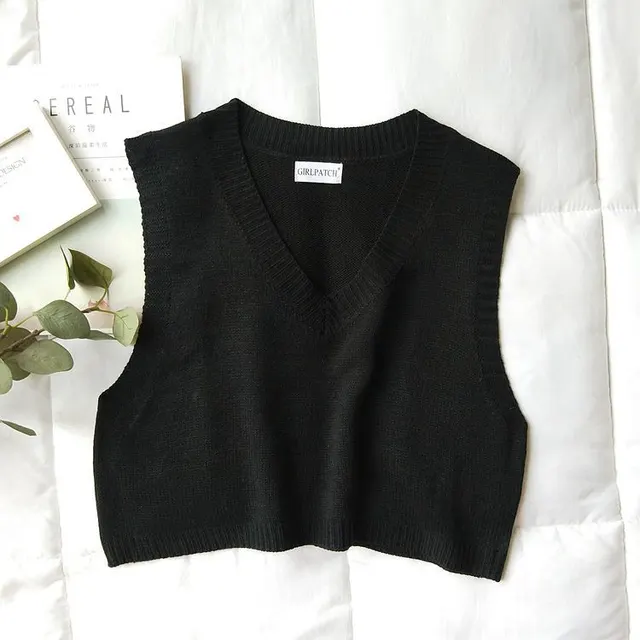 Womens Knitted Waistcoat With Retro Sweater Vest And Vest Black - Shop at LoveMi