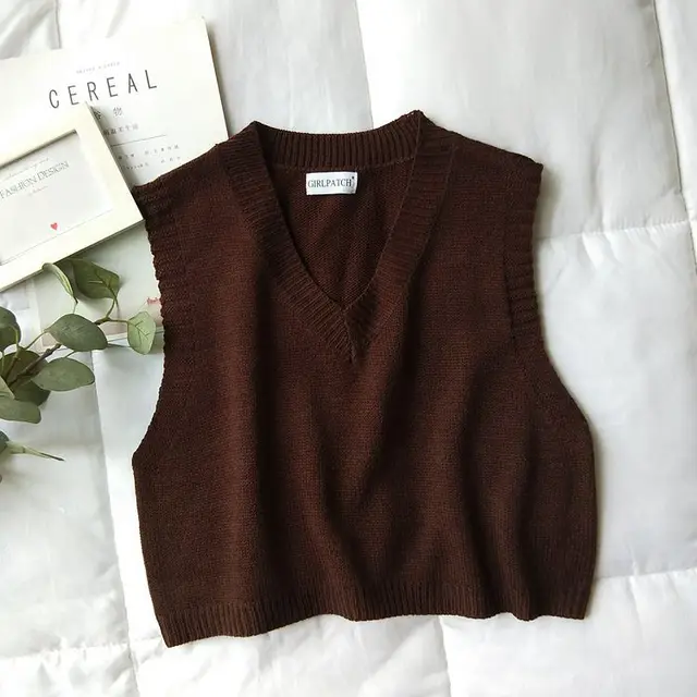 Womens Knitted Waistcoat With Retro Sweater Vest And Vest Brown - Shop at LoveMi