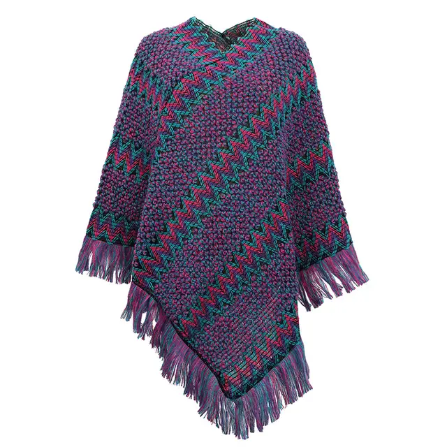 European And American Style Shawl Cloak Sweater Striped Room Purple - Shop at LoveMi