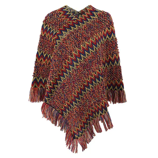 European And American Style Shawl Cloak Sweater Striped Room Red - Shop at LoveMi