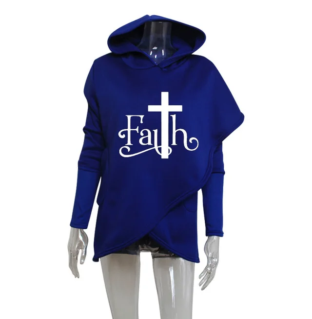 Autumn And Winter Long sleeved Embroidered Women's Blouse Irregular Hooded Sweater Blue - Shop at LoveMi