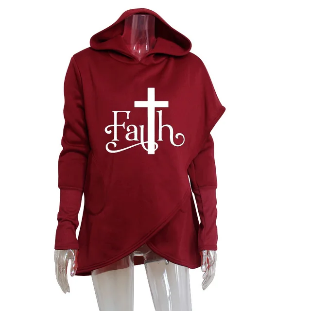 Autumn And Winter Long sleeved Embroidered Women's Blouse Irregular Hooded Sweater Red - Shop at LoveMi