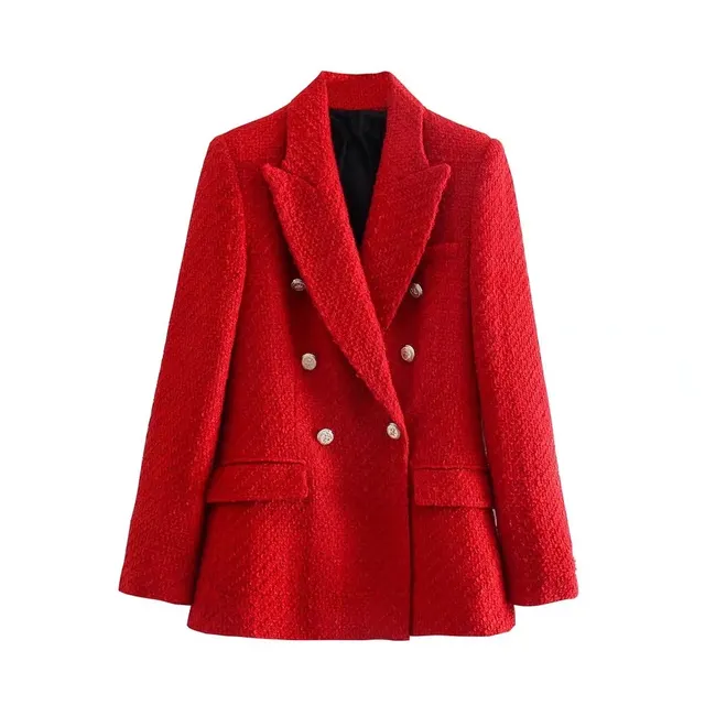 European And American Style Texture Double breasted Casual Suit Jacket Women Red - Shop at LoveMi