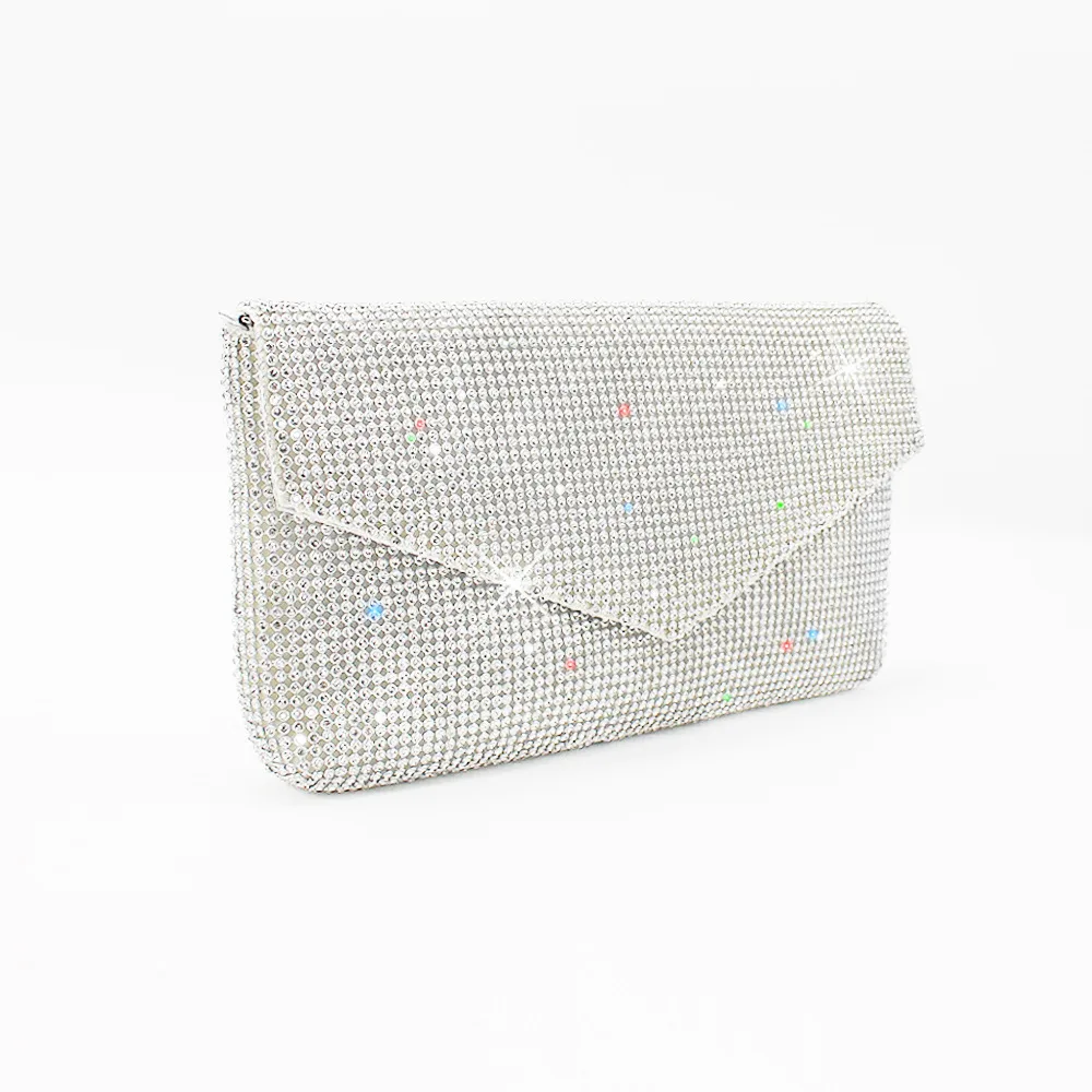BLINGBING Rhinestone Ladies Dinner Bag Mesh Rhinestone Clutch Silver - Shop at LoveMi