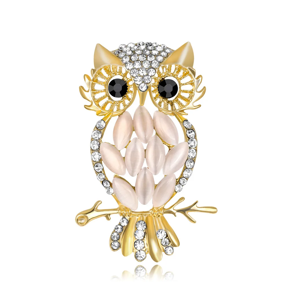 Brooch Jewelry Dream Owl Crystal Opal Brooch Corsage - Kc Golden White Ag005A