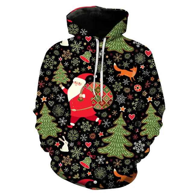 Christmas Print Long Sleeve Polyester Hoodie 3 Style - Shop at LoveMi