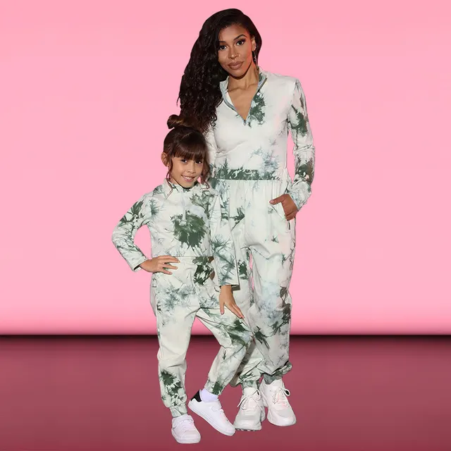 Printed Tie dye Long sleeved Sweater Parent child Suit Dark Green - Shop at LoveMi