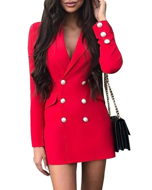 Suit Collar Long Sleeve Red Dress Overalls Red - Shop at LoveMi