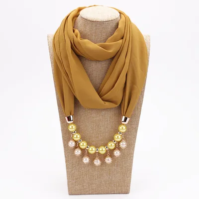 Pearl Chiffon Necklace Scarf Bib Sunscreen Women Leaf Yellow - Shop at LoveMi