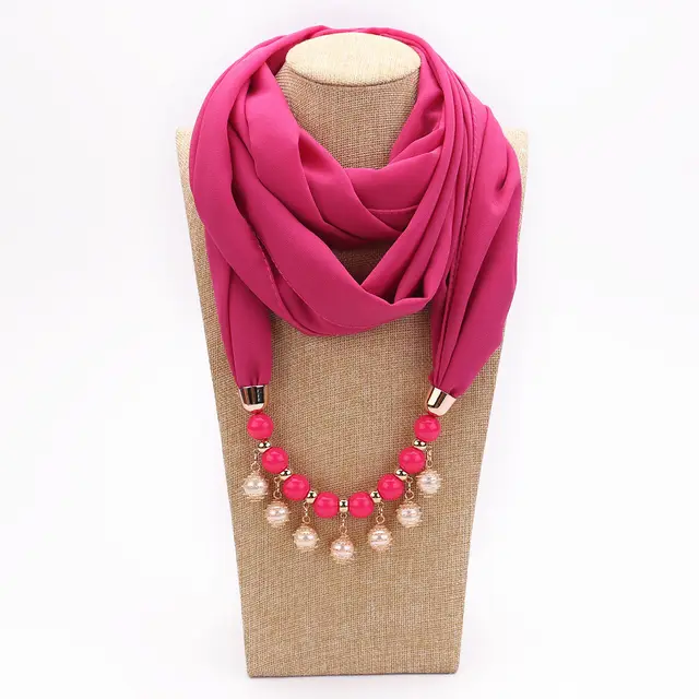 Pearl Chiffon Necklace Scarf Bib Sunscreen Women Rose Red - Shop at LoveMi
