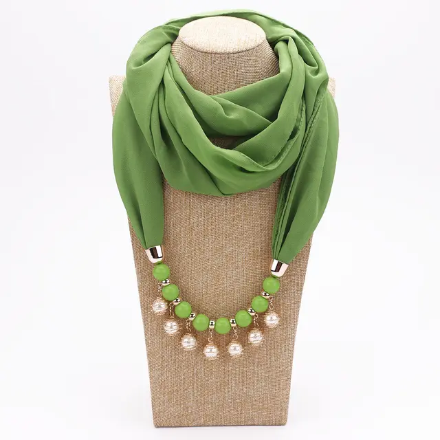 Pearl Chiffon Necklace Scarf Bib Sunscreen Women Spring Green - Shop at LoveMi