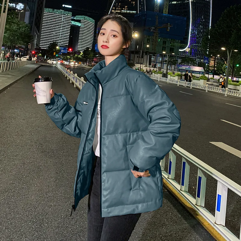 Thicken Cotton Clothes Korean Style Bright Leather Student Fashion Blue - Shop at LoveMi