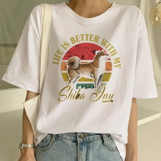 Women's Fashion Shiba Inu Dog Round Neck T shirt 2419Style - Shop at LoveMi