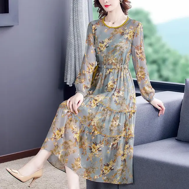 Temperament Waist Slimming Silk Print Skirt Color - Shop at LoveMi