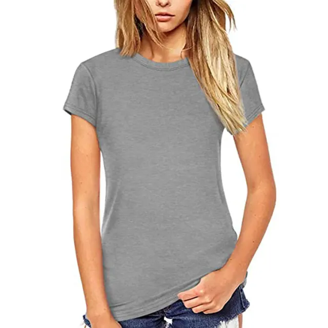 European And American Solid Color Nun Blouse Round Neck T shirt Short Sleeves Grey - Shop at LoveMi