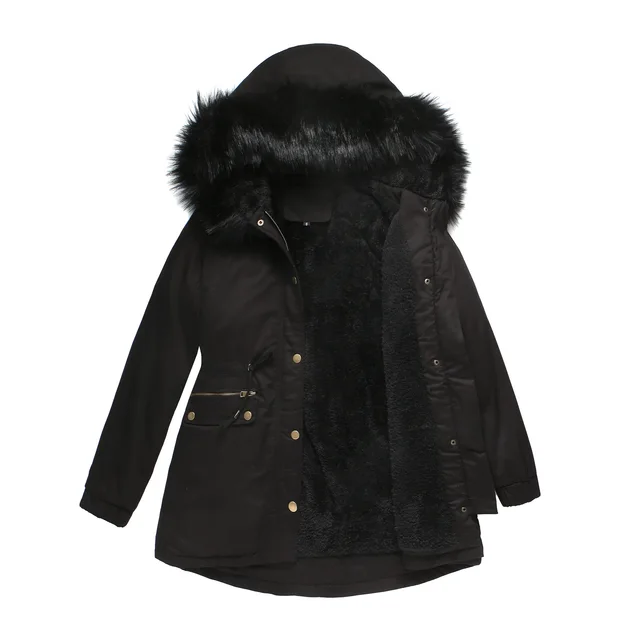Hooded Warm Jacket With Fur Collar Loose Cotton Black - Shop at LoveMi