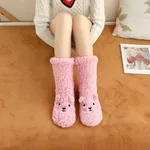 Lamb Velvet Bear Cute Embroidered Floor Shoes Warm Socks - Pink