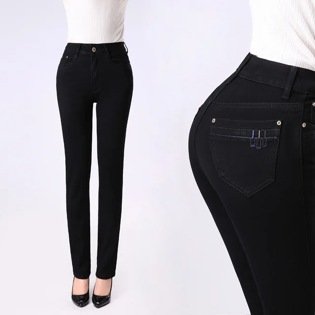 Straight Leg Plus Size Women's Pants High Waist Stretch Black - Shop at LoveMi