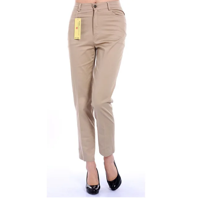 Ladies Casual Cotton Cropped Trousers All match Beige - Shop at LoveMi
