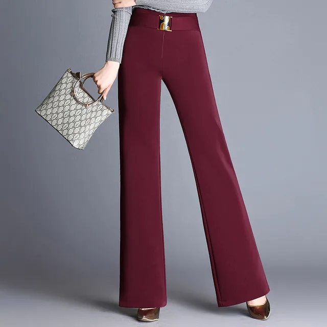 Simple Korean Style Wide Leg Pants Women High Waist Maroon - Shop at LoveMi