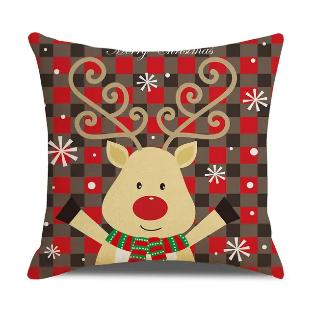 Household Cartoon Linen Christmas Plaid Pillowcase 1 Style - Shop at LoveMi