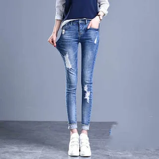 Jeans High Waist Skinny Slim Stretch Pants - Light Blue
