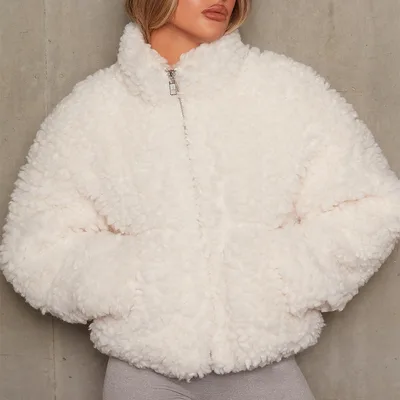 Fashion Cashmere Cardigan Short Jacket Lamb Wool Coat Women White - Shop at LoveMi