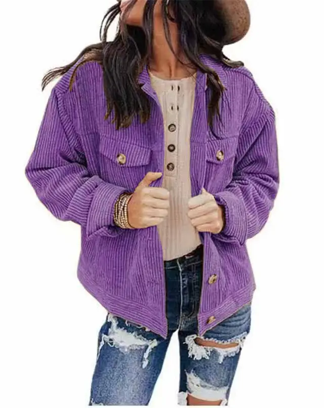 Fall Winter Women's Solid Color Jacket Tops Cardigan Loose Ding Heart Velvet Jacket Purple - Shop at LoveMi