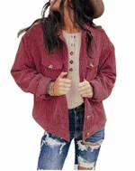 Fall Winter Women's Solid Color Jacket Tops Cardigan Loose Ding Heart Velvet Jacket - Wine