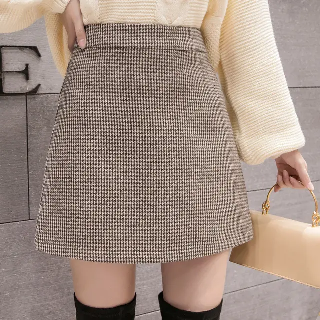 Short Skirt High Waist A line Anti glare Skirt Brown - Shop at LoveMi