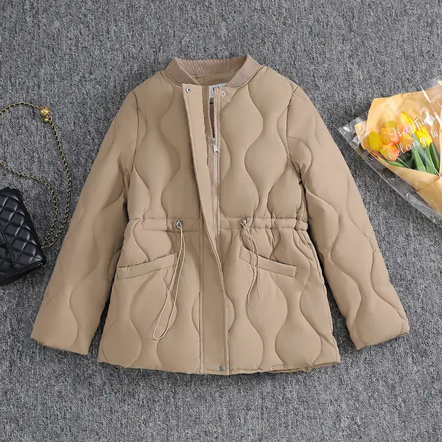 Women's Cotton padded Jacket Korean Style Slim Short Coat Khaki - Shop at LoveMi