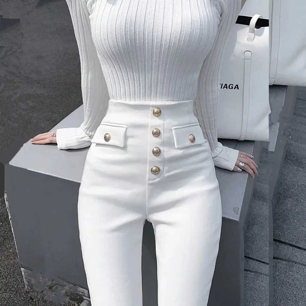 Women's Thin-footed Jeans Korean Style Elastic Skinny High Waist - White