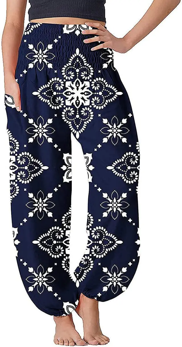 Women's Bloomers Bohemian Print Long Pants Navy Blue - Shop at LoveMi
