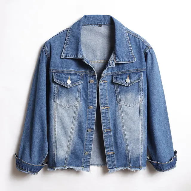 Denim Loose Frayed Short Jacket Dark Blue - Shop at LoveMi