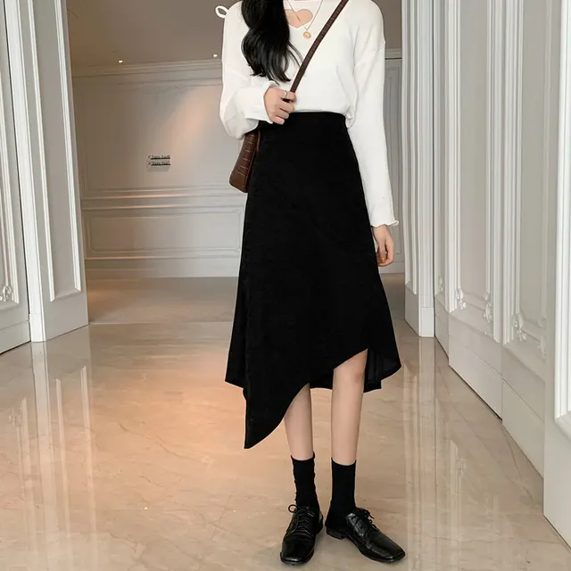 Ladies High Waist Blue Black Skirt Black Midi Skirt - Shop at LoveMi